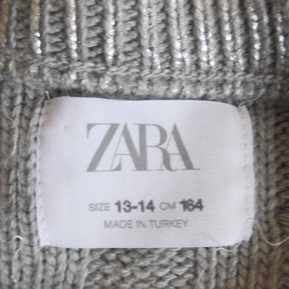 NWOT Zara Girls 13-14 Silver Cropped Cableknit Sweater - Picture 7 of 11